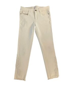 Skye's the Limit Cream Skinny Jeans with Embroidered Ankles